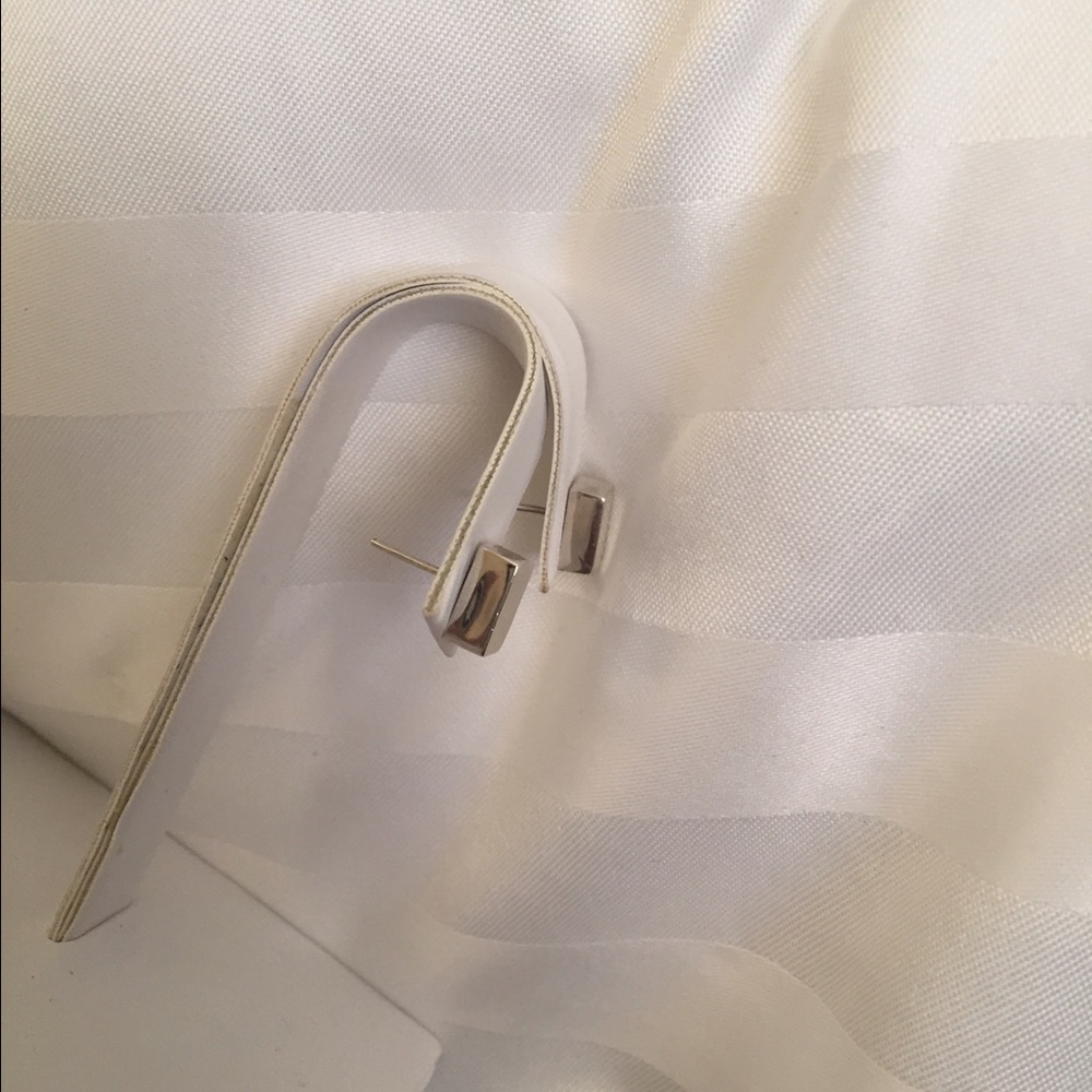 Solid Rectangular Silver Earrings - image 2